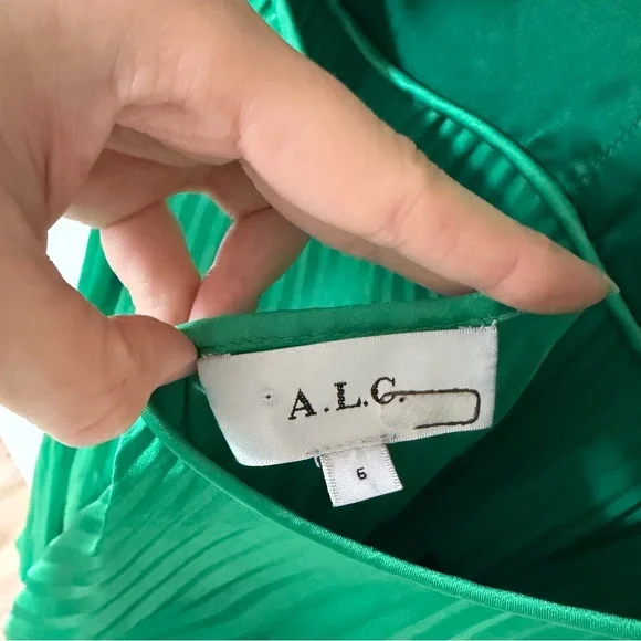 A.L.C. Aries Pleated Maxi Dress Green Elegant Size 6 Formal Wedding Guest Prom - Picture 10 of 16